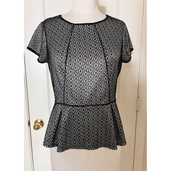 Worthington Dressy Short Sleeve Blouse Women’s Sz PL Petite Large Black & White - Picture 1 of 9